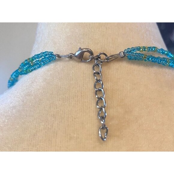 Glass Blown Blue Heart with Gold Star Art Multi-strand Beaded Glass Necklace - Picture 6 of 12